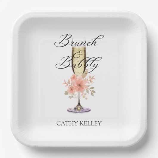 ブランチとバブルリーのウェディングシャワー 9" スクエア ペーパープレート (正面)