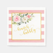 ブランチとバブルリー ナプキン - ゴールド テキスト ピンク ストライプ スタンダードカクテルナプキン (正面)