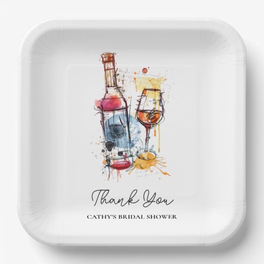 ブランチとバブルリー ブライダルシャワー シャンパン 9"スクエア ペーパープレート (正面)