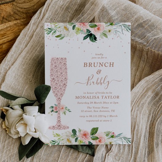 ブランチとバブルリー ブラッシュ フラワーのブライダルシャワー 招待状