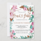 ブランチと泡状の水カラーフローラブライダルシャワー 招待状 (正面)