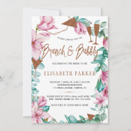 ブランチと泡状の水カラーフローラブライダルシャワー 招待状