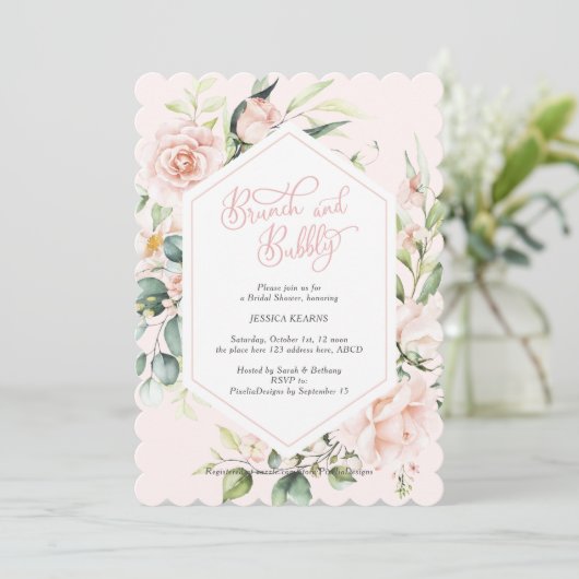 ブランチと泡状赤面のシックな水彩フローラ 招待状 (スタンド正面)