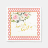 ブランチと泡立ちナプキン – 金ゴールドテキストピンクドット スタンダードカクテルナプキン (正面)