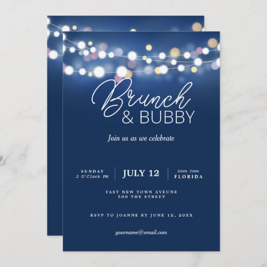 ブランチと泡立つクリスマスの新年の赤面ピンク 招待状 (正面/裏面)