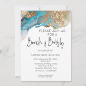 ブランチと泡立つターコイズと金ゴールドマーブルインク 招待状 (正面)