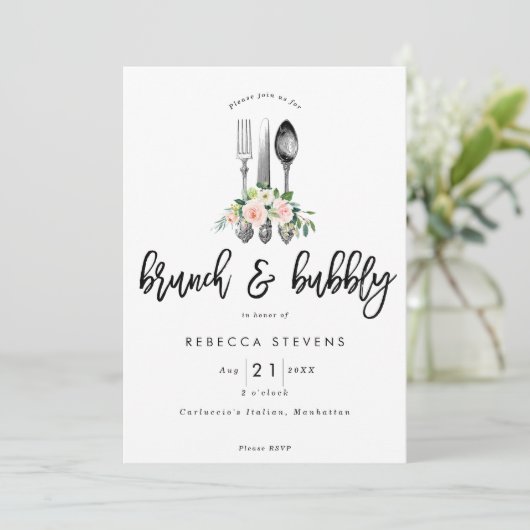 ブランチと泡立つピンクのフローラブライダルシャワー 招待状 (スタンド正面)