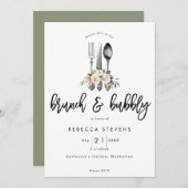 ブランチと泡立つピンクのフローラブライダルシャワー 招待状 (正面/裏面)