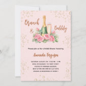 ブランチと泡立つピンクの花模様ブライダルシャワー 招待状 (正面)