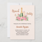 ブランチと泡立つピンクの花模様ブライダルシャワー 招待状 (正面)
