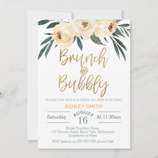 ブランチと泡立つフローラのブライダルシャワー招待 招待状 (正面)