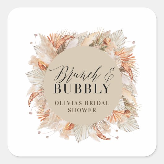 ブランチと泡立つブライダルシャワーのススキ スクエアシール (正面)
