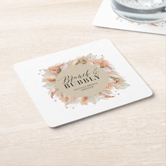 ブランチと泡立つブライダルシャワーのススキ スクエアペーパーコースター (アングル)