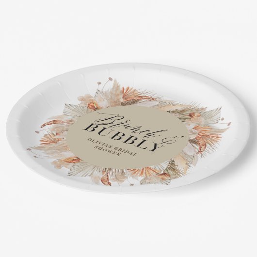 ブランチと泡立つブライダルシャワーのススキ ペーパープレート (アングル)