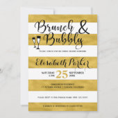 ブランチと泡立つ白いストライプ金ゴールドブライダルシャワー 招待状 (正面)