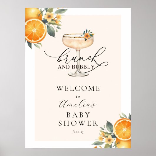 ブランチと泡立つ赤ちゃんシャワー歓迎サイン ポスター (正面)