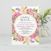 ブランチのベビーシャワーの女の子は、ピンクの金ゴールドの緑の草木赤面します 招待状 (スタンド正面)