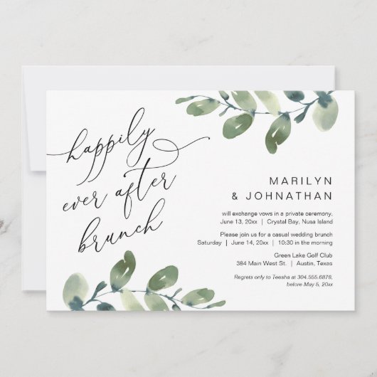 ブランチの後ずっと幸せにパーティーの緑の駆け落ち 招待状 (正面)