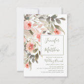 ブランチの水彩画の赤面のばら色の花柄を結婚した後 招待状 (正面)