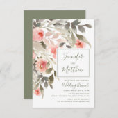 ブランチの水彩画の赤面のばら色の花柄を結婚した後 招待状 (正面/裏面)