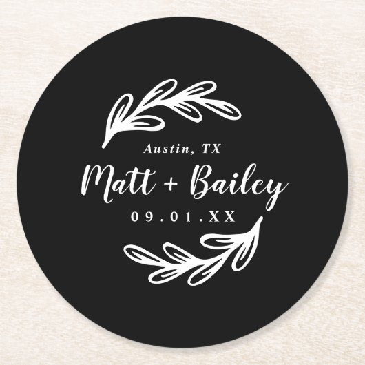 ブランチはっきりしたス結婚モノグラムラウンド紙コースター ラウンドペーパーコースター (正面)