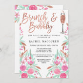 ブランチアンドバブリーフローラグリッターブライダルシャワー 招待状 (正面/裏面)