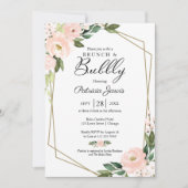 ブランチアンドバブリーブライダルシャワーピンク赤面フローラ 招待状 (正面)