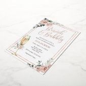 ブランチアンドバブリー赤面花模様ブライダルシャワー 箔招待状 (回転した状態)