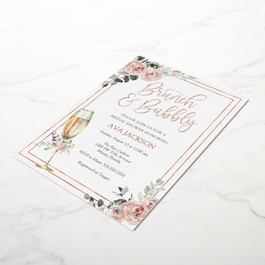 ブランチアンドバブリー赤面花模様ブライダルシャワー 箔招待状 (回転した状態)
