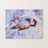 ブランチインプレッション主義アートの上のスズメ ジグソーパズル (横)