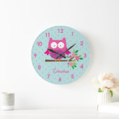 ブランチウォールにピンクパーソナライズされたのフクロウ ラージ壁時計 (ホーム)