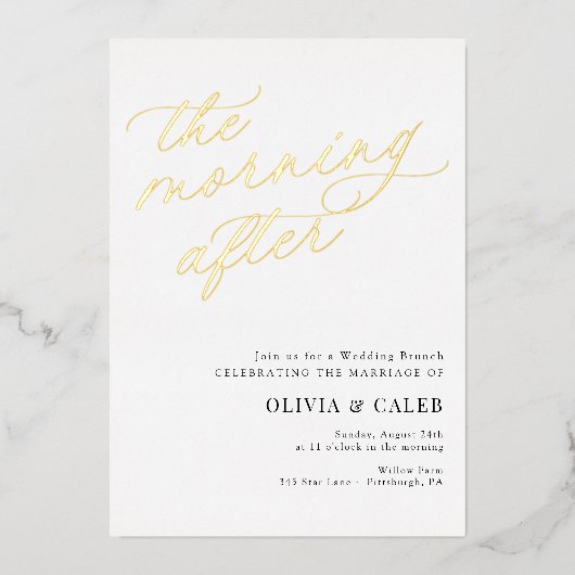 ブランチエレガントの後結婚の朝 箔招待状 (正面)