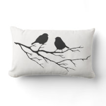 ブランチシルエットに黒と白の鳥