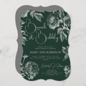 ブランチバブリーシルバーフローラブライダルシャワーエメラルド 招待状 (正面/裏面)