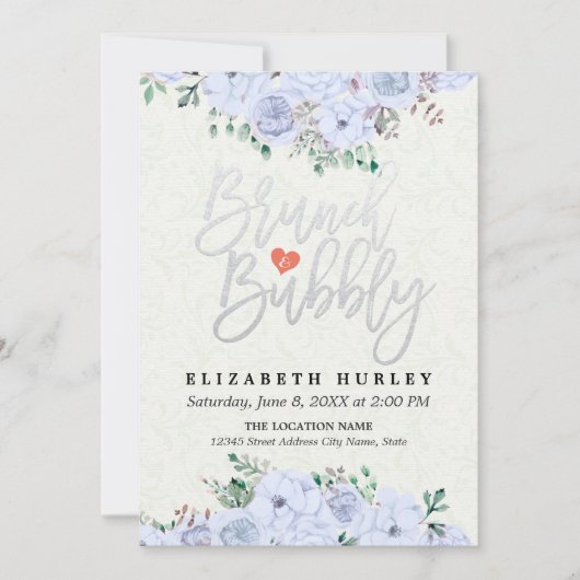 ブランチバブリーブライダルシャワーシックな水カラーフローラ 招待状 (正面)