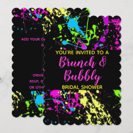 ブランチバブリーブライダルシャワーネオン絵を描(ばちゃばちゃ)跳ねる 招待状