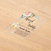 ブランチバブリーブライダルシャワーバラ金ゴールドフローラ アクリル招待状 (レイダウン)