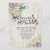 ブランチバブリーブライダルシャワー多肉質素朴木材 招待状 (正面/裏面)