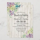 ブランチバブリーブライダルシャワー多肉質素朴木材 招待状 (正面/裏面)