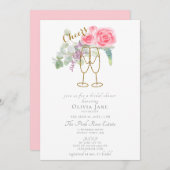 ブランチバブリー応援ピンク金ゴールドバラブライダルシャワー 招待状 (正面/裏面)