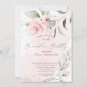 ブランチバブリー淡い色のブライダルシャワーピンクフローラ 招待状 (正面)
