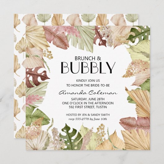 ブランチバブリー熱帯葉ブライダルシャワー 招待状 (正面/裏面)