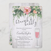 ブランチバブリー赤面ピンクフローラワインブライダルシャワー 招待状 (正面/裏面)