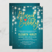 ブランチバブルブライダルシャワー金ゴールドスクリプトターコイズ 招待状 (正面/裏面)