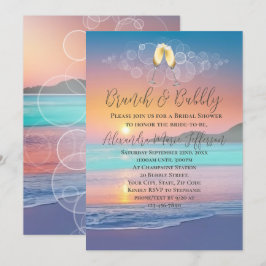 ブランチバブーブリーパステルサンセットビーチブライダルシャワー 招待状