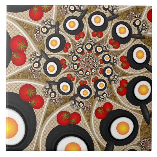 ブランチフラクタルアートおかしい料理、トマト、卵 タイル (正面)