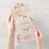 ブランチブライダルシャワーパンパスグラスバラ金ゴールドRSVP オールインワン招待状 (貼ってはがせる)