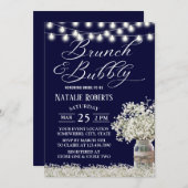 ブランチブライダルシャワー素朴フローラジャールネイビーブルー 招待状 (正面/裏面)