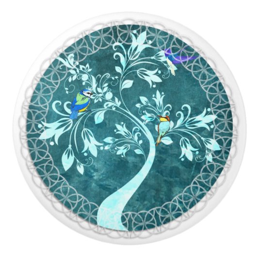 ブランチブルーカントリーセラミックプルの鳥 セラミックノブ (正面)