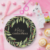 ブランチベリーオンブラックメリークリスマス ペーパープレート (パーティー)